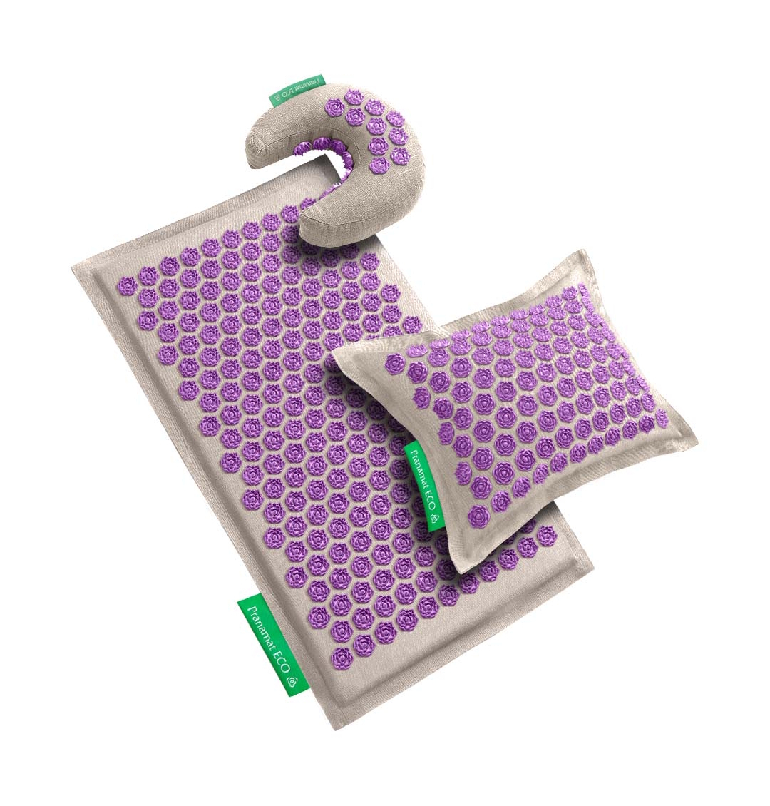 Pranamat Set (Podložka + Polštář  + Měsíček) Přírodní /Levandulová