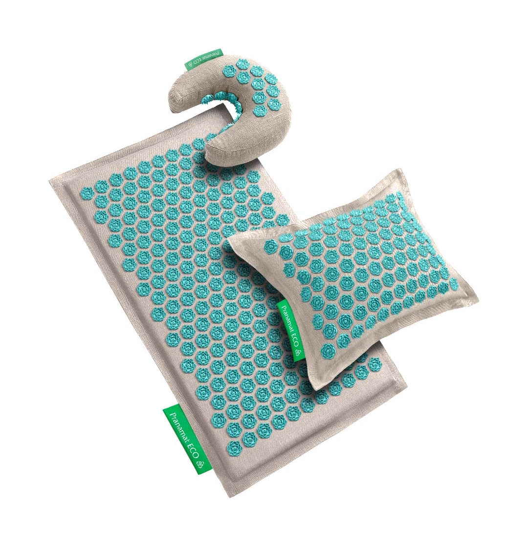 Pranamat Set (Podložka + Polštář  + Měsíček)  Přírodní/Tyrkysová